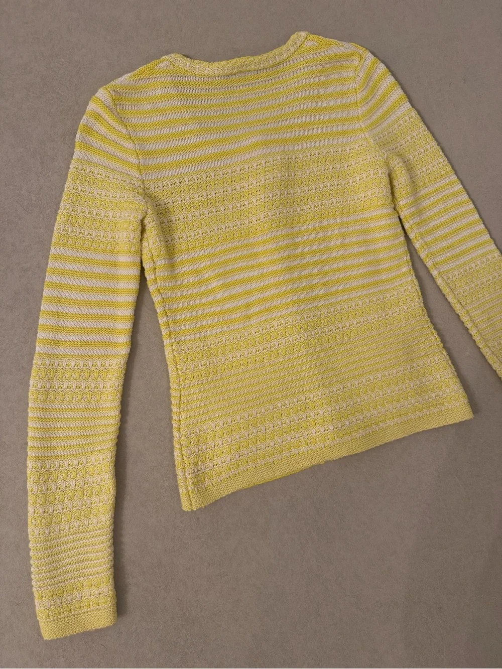 Trina Turk Yellow White Striped Cotton Knit Button-Front Cardigan Sweater Sz S